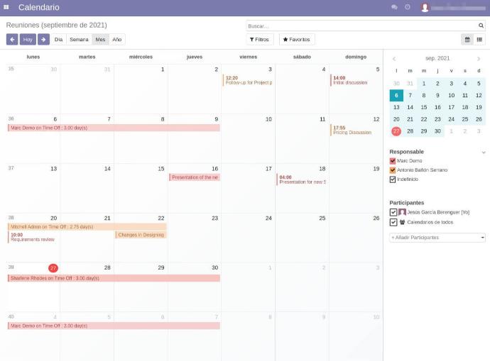 Módulo calendario Odoo conectado con Google Calendar