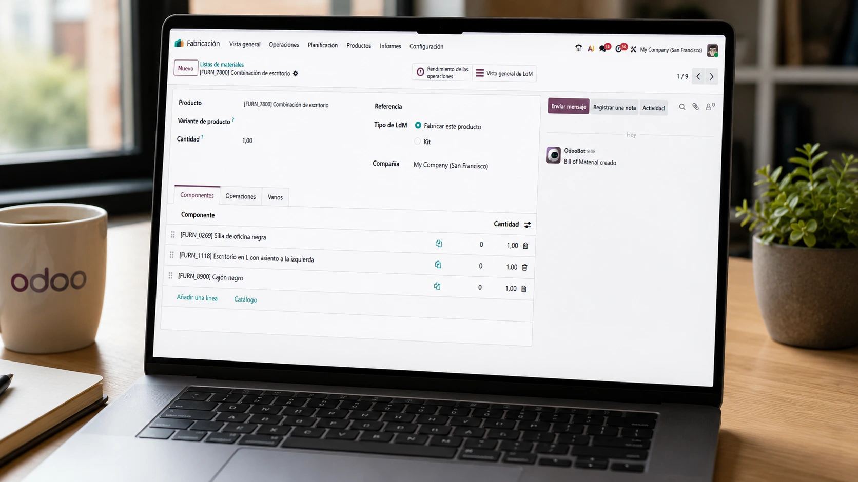 bom en odoo interfaz lista de materiales odoo