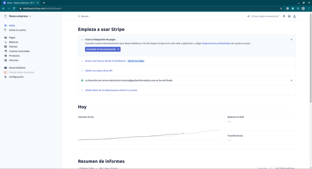 Panel de administración de Stripe