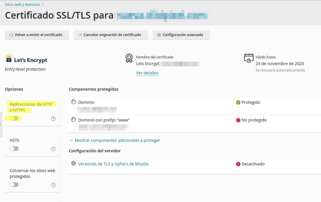 Desactivar en la redirección de http a https PrestaShop en PLESK