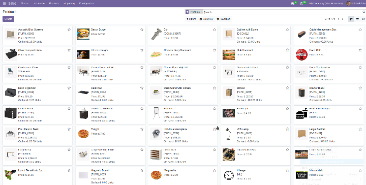 Vista Kanban productos app Odoo Ventas